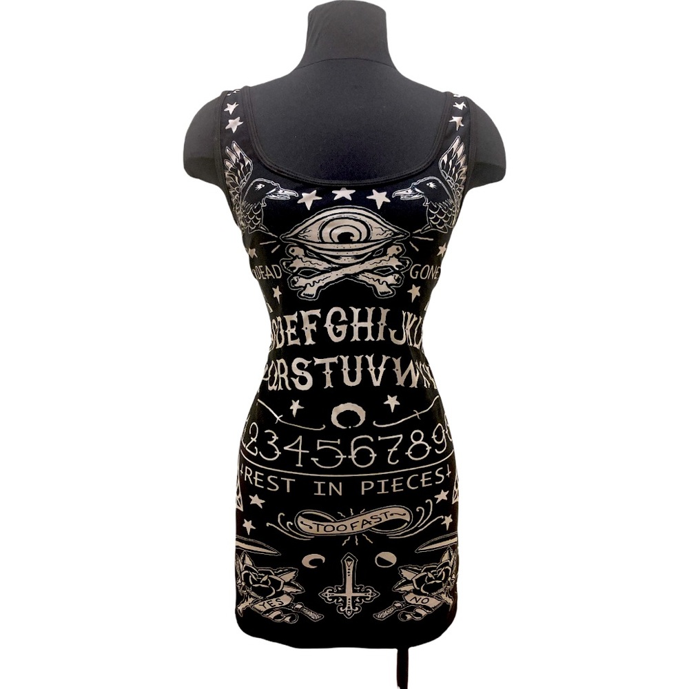 Too Fast ~ Rest In Pieces / Ouija Scoop Back & Neck Mini Dress ~ L ~ NWOT